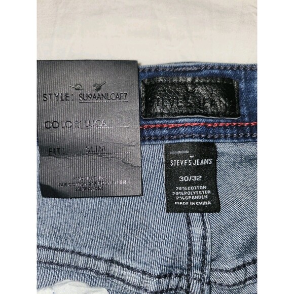 Steve's Jeans Mens Sz 30/32 Blue Dark Wash Stretch Distressed Ripped Slim Fit - Picture 1 of 6